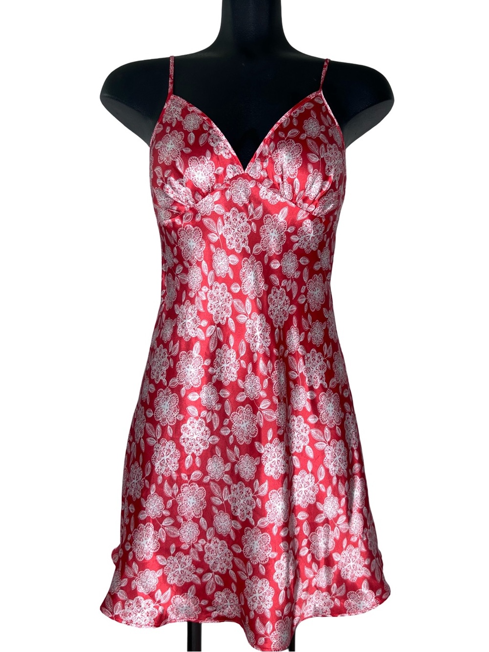 La Vie en Rose Red Floral Satin Slip Dress